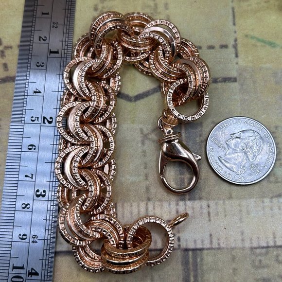 Estate Bronze Milor Italy Thick Circles Rose Gold Plated Chain Brac… - Picture 7 of 13